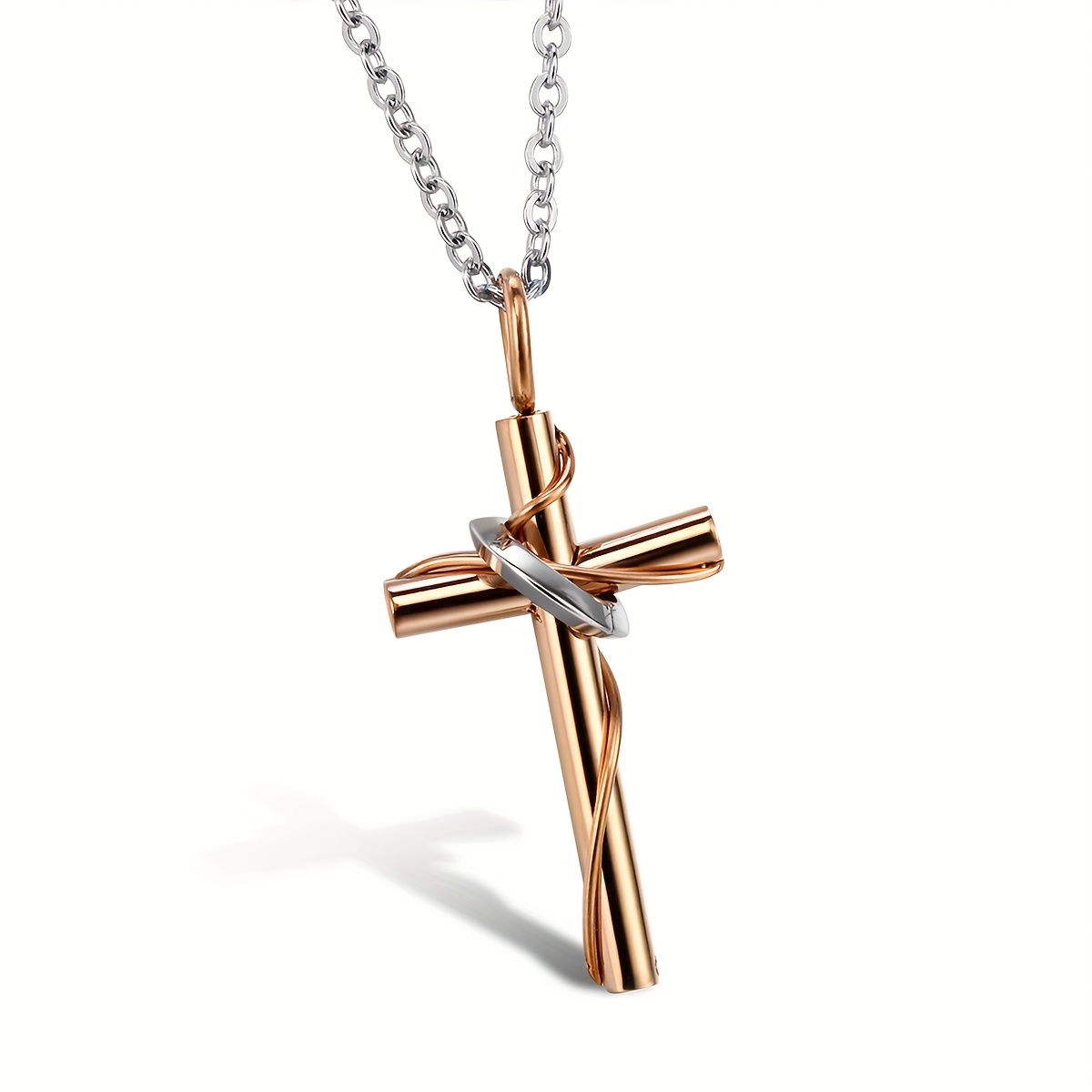 Couple's Stainless Steel Wrapped Cross Pendant Necklace